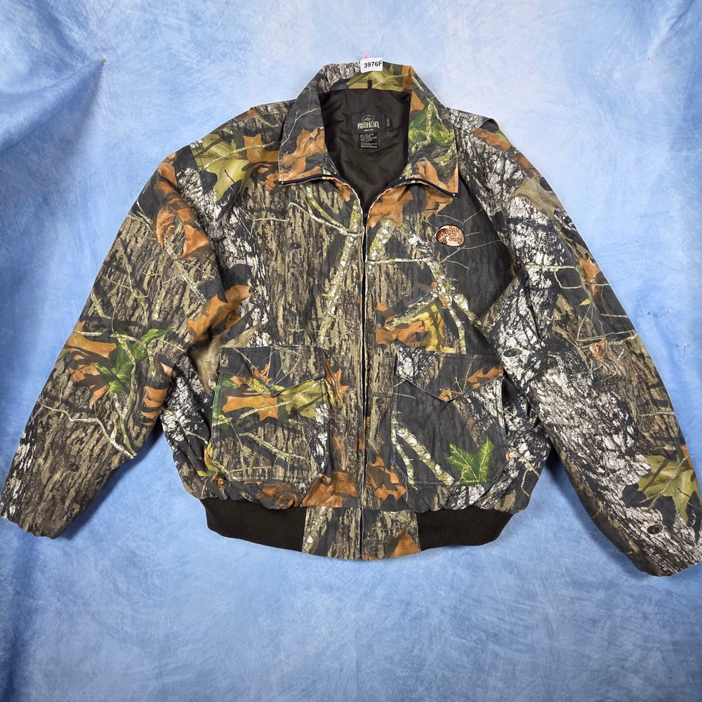 Vintage RedHead Bass Pro Shops Camo Bomber Jacket Mens 3XL Forest Camouflage